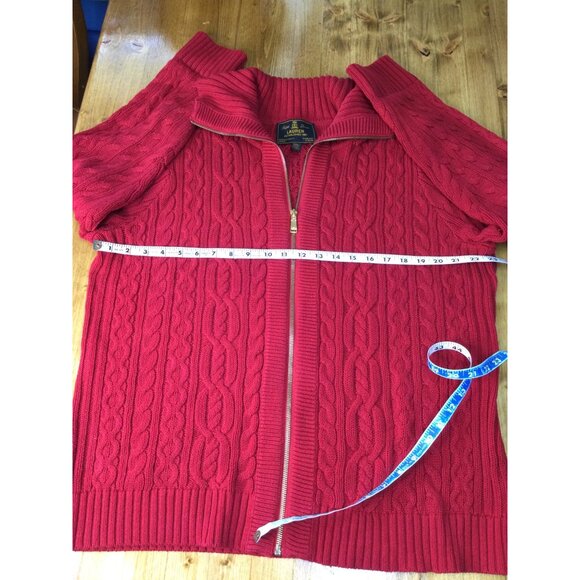 Ralph Lauren Red Cable Knit Sweater Full Zip Cardigan Womens 2X Old Money Preppy - Picture 7 of 10